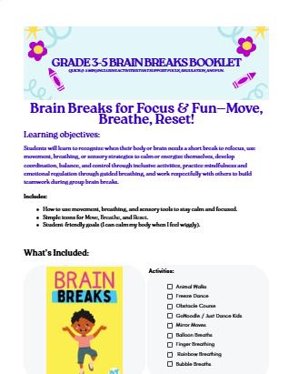 Brain Breaks Booklet: Grade 3-5