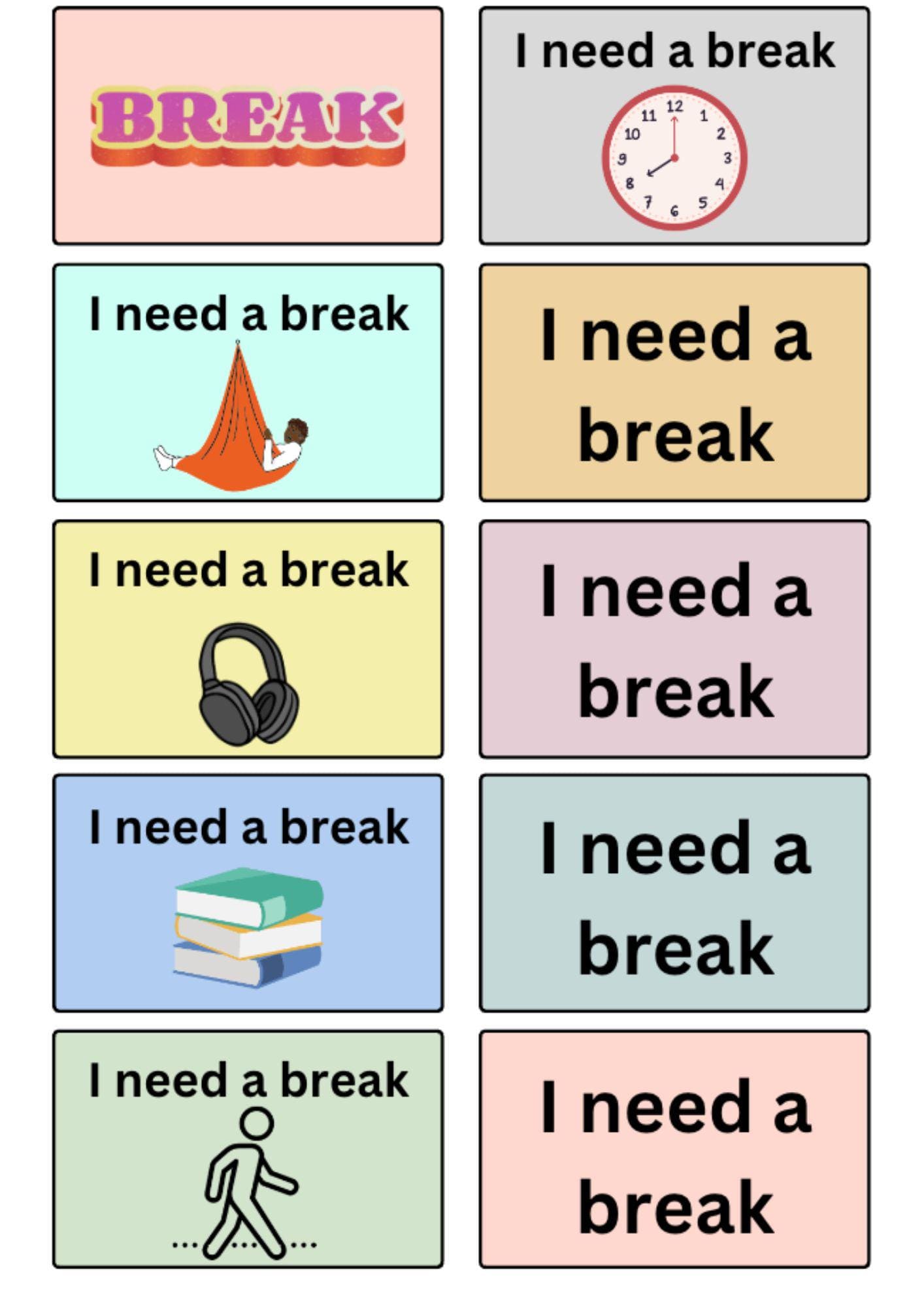 Printable Break Cards for Classroom Sensory Support (Digital Download)
